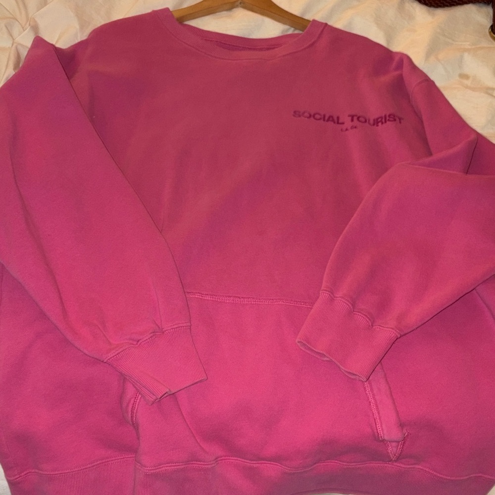 Social Tourist Women's Vibrant Pink Crew Neck Sweater